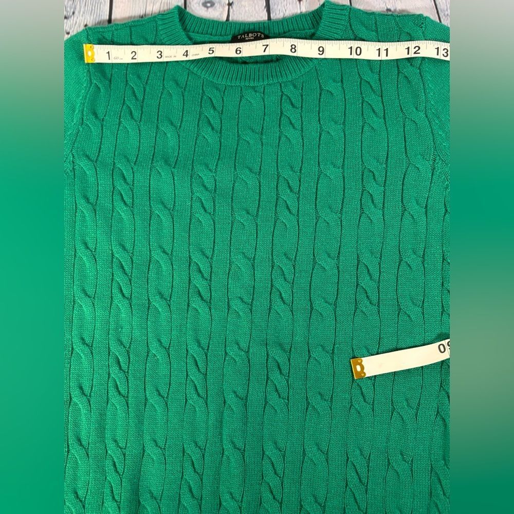 Talbots Green Cableknit Lambswool Preppy Classic Timeless Cottagecore Sweater SP - Picture 7 of 9